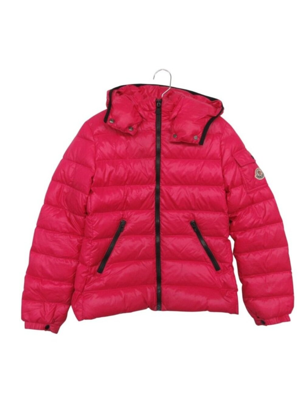 Moncler Down Jacket Bady Buddy Hoodie Zip Fly Logo Patch Shocking Pink